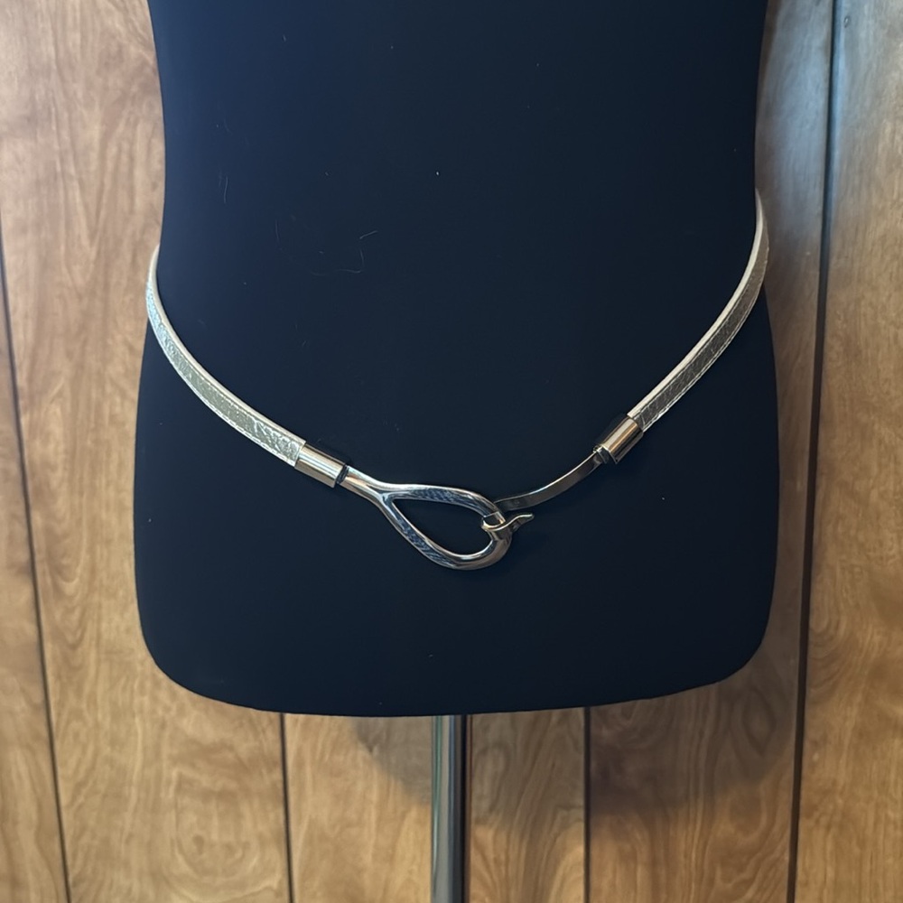 Silver Gray Womens Skinny Belt with Metal Hook  Closure Adjustable Slide at Back